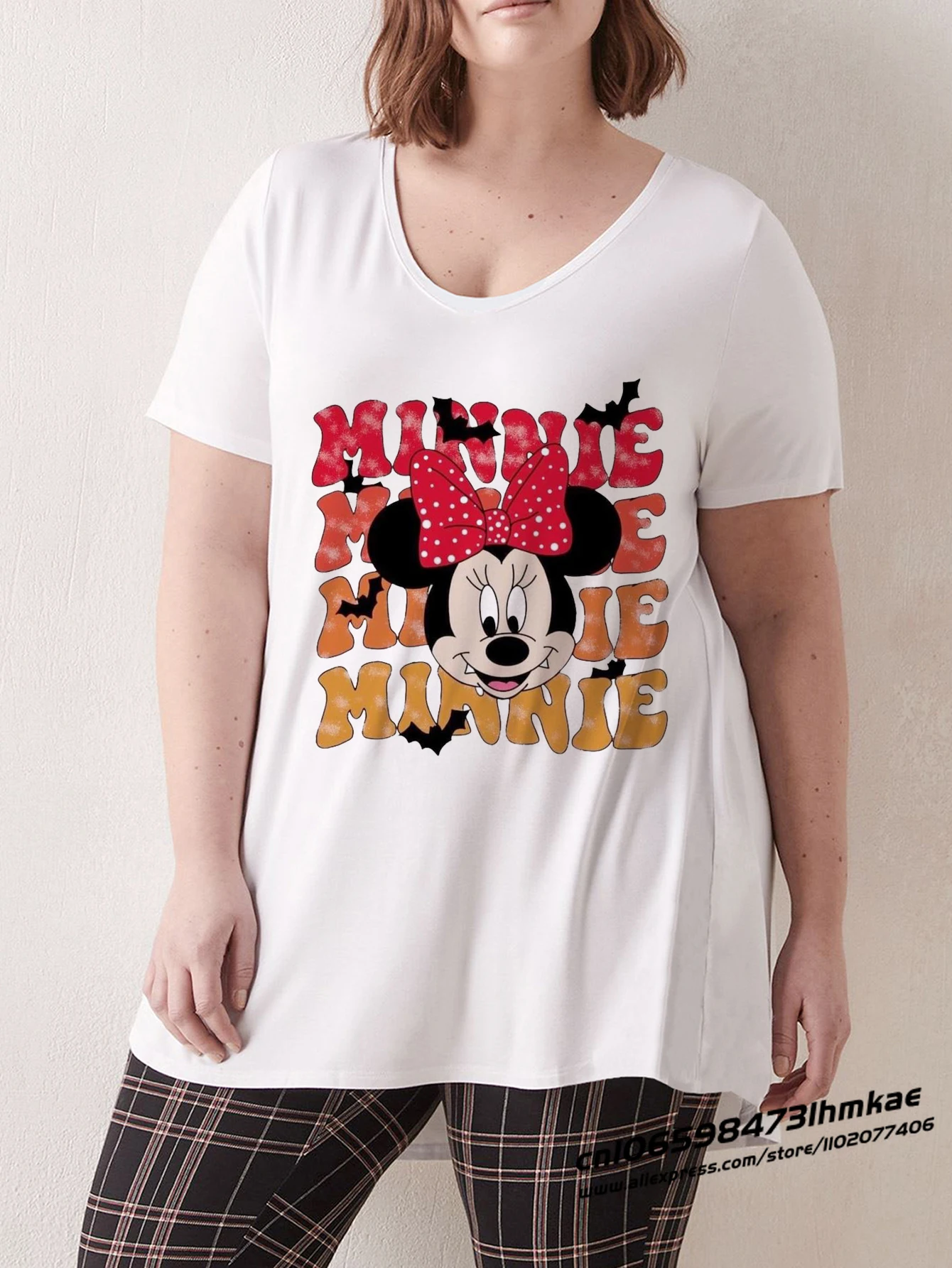 

Disney Minnie Mouse Plus Size T-shirts for Women Stitch T Shirts Mickey Daffy Donald Duck Hello Kitty Tees Sakurao Tops P10006