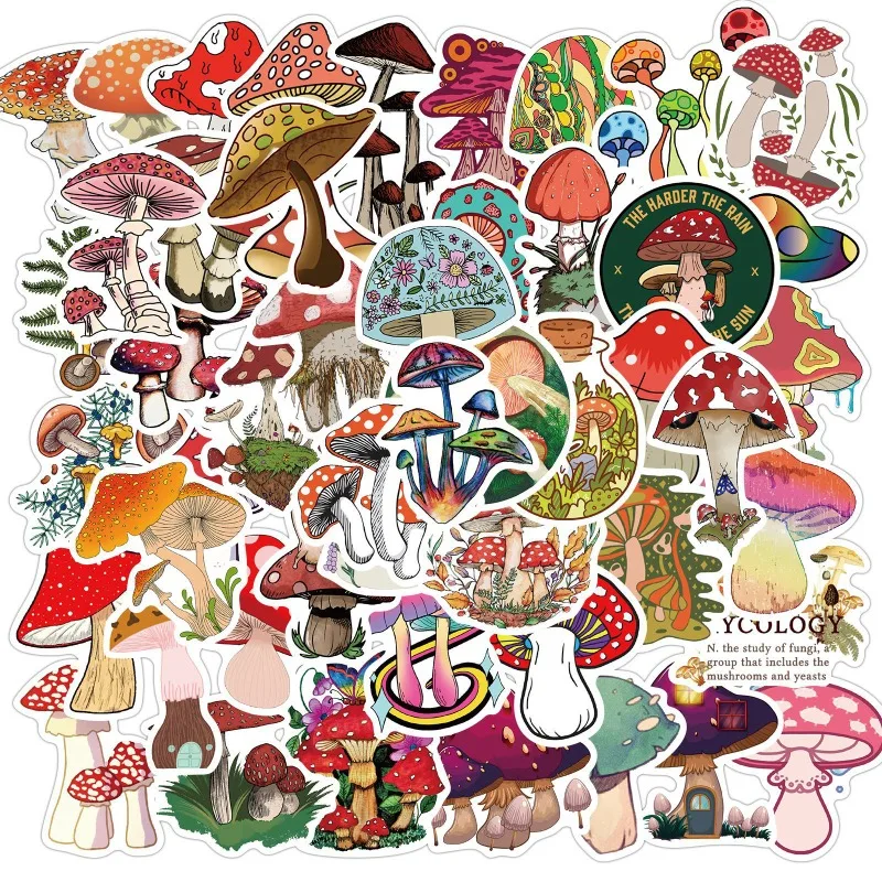 50Pcs Cute Cartoon Mushroom Stickers Aesthetic Decorative Decals DIY Phone Laptop Luggage Diary Journal Scrapbooking Kids Toy C3
