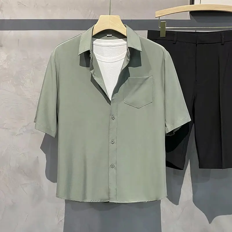 Short-sleeved Button Pocket Shirt Men Casual For Office