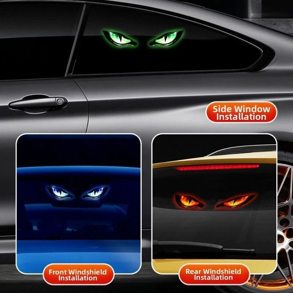 Luce Solare per Auto a Forma di Occhio Demoniaco, Luce di Segnalazione Dinamica Lampeggiante, Luci di Sicurezza Universali per Veicoli - Image 6