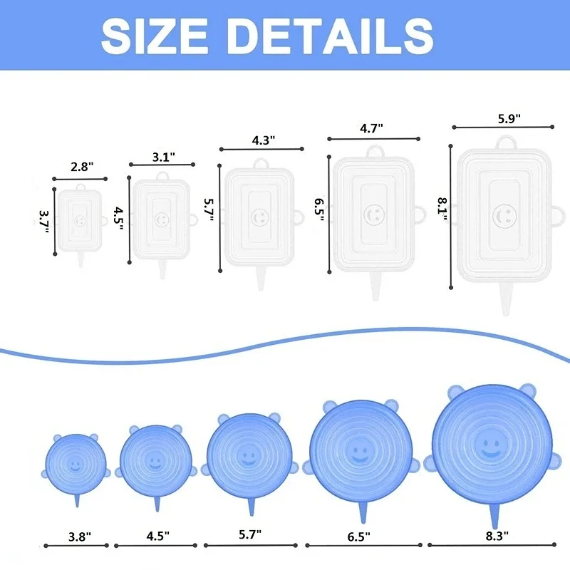 Silicone Stretch Lids 5Pcs for Food Storage food cover fresh keeping cover preservation cover bowl cover