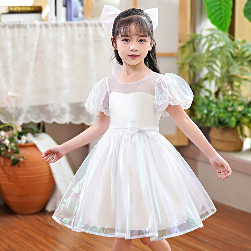 

Girls Short Sleeve Dress Summer Girls Solid Color Puffed Sleeve Princess Dress Ropa De Niña Girls Clothes