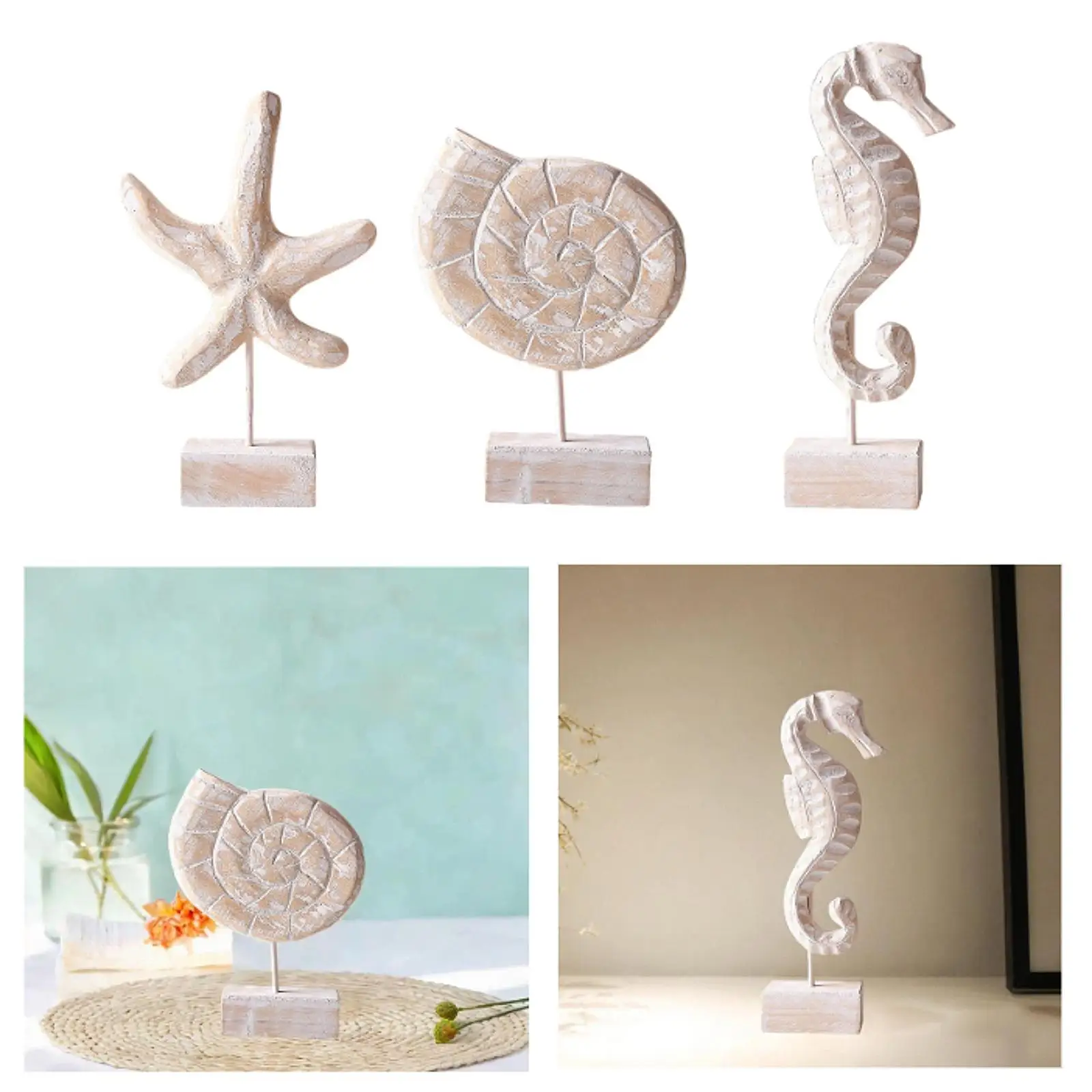 Wood Statue Beach Table Decor Handmade Decoration Accent Figurine Tabletop Statue for Home Office Kitchen Bedroom Mantel