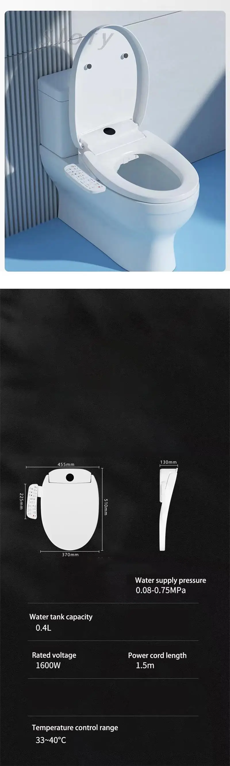 Description Picture 2 of itemToilet Bowl Smart Toilet Cover intelligent Dryer Water Wind Temperature Universal Toilet Lid For Bathroom Toilet Smart Bathroom