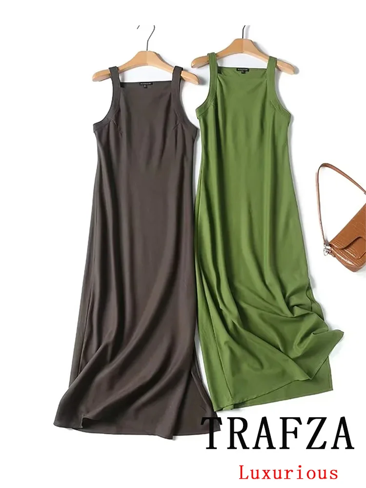 

Женское винтажное платье без рукавов TRAFZA, повседневное однотонное прямое платье на бретельках, весна-лето 2024