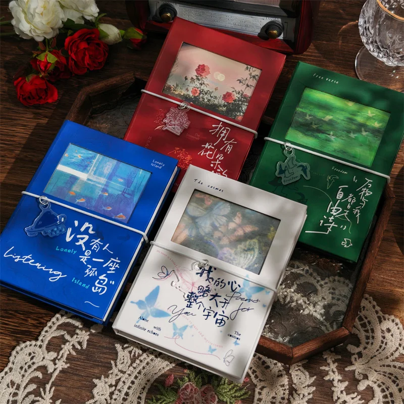 Artistic Translucent Cover Hardcover Notebook with Stickers - 96 Pages, A6, Thickened Quality
