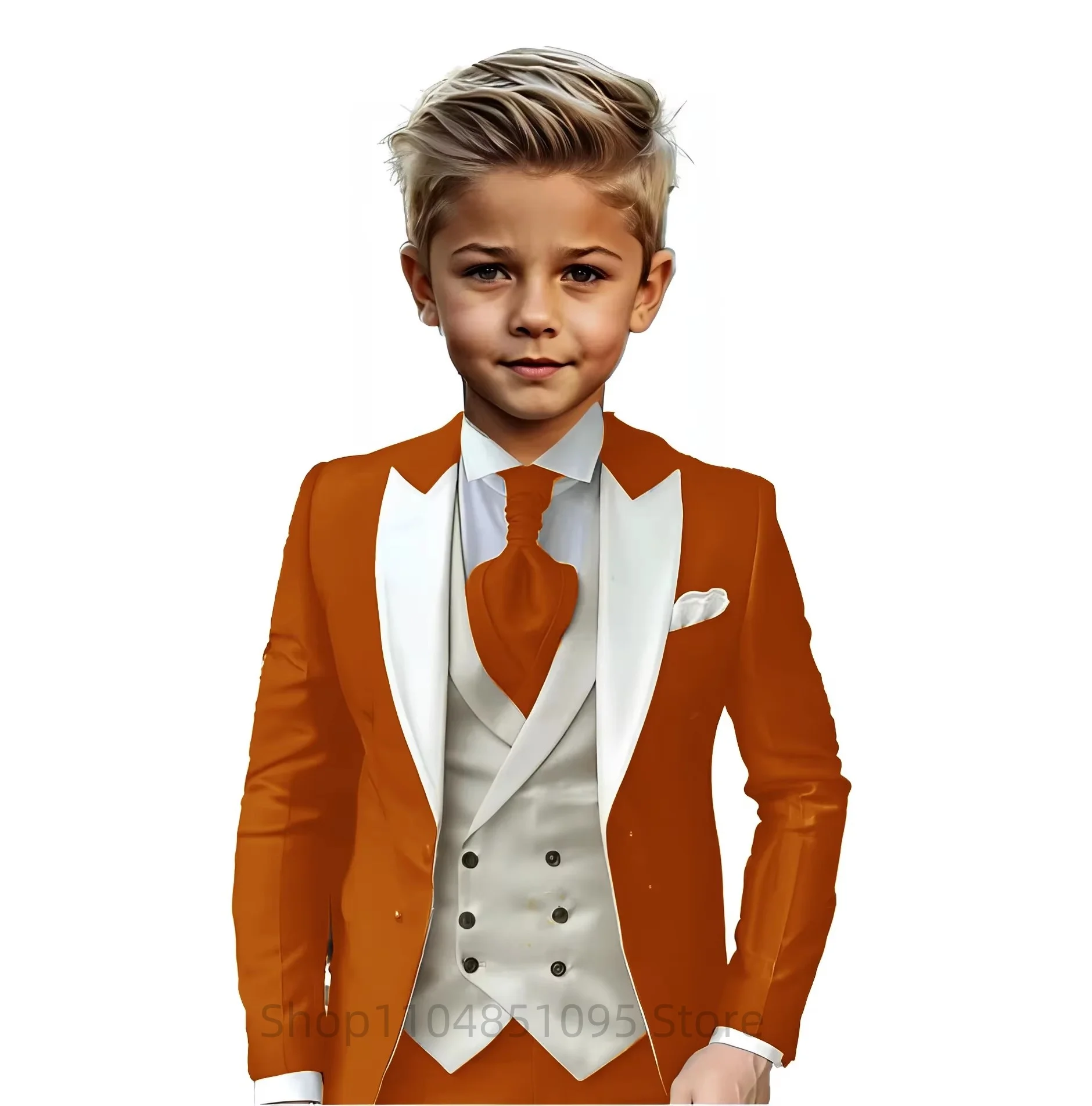 Beige Slim Fit Boy Suits High Quality Single Breasted Blazer 3 Piece Set with Jacket Pants Vest for Kids Elegant Prom Outfit