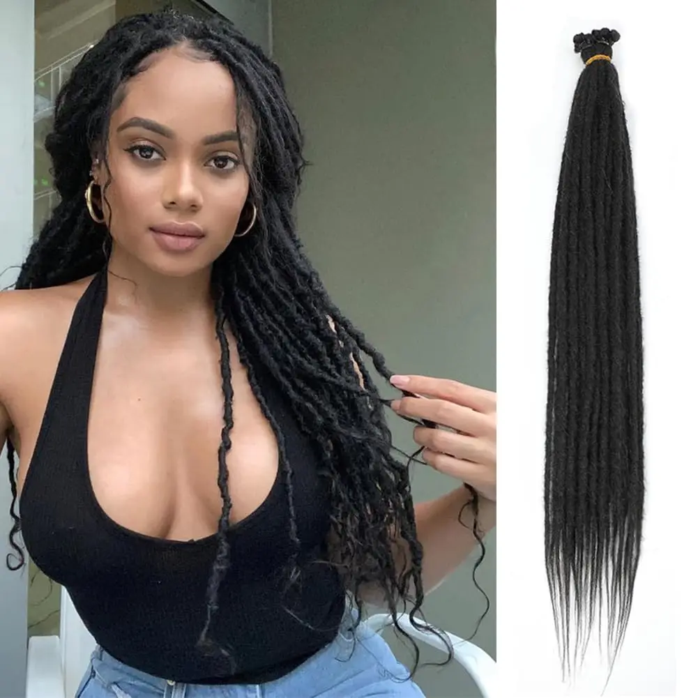 24 Inch Dreadlock Extensions 0.6 cm Width 20 Strands-Natural Black,Soft Hippie SE Dreads Synthetic Loc Extensions for Women 1