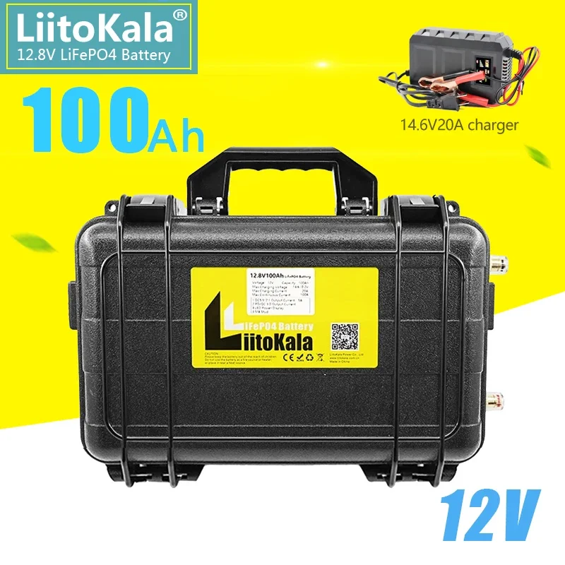 Liitokala 12.8V 100Ah Lifepo4 Pacco Batteria Integrato 100A Bms 12V 100Ah Impermeabile Per Camper Solare Yacht Inverter Motore Moto