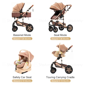 3 in 1 Baby Stroller,Baby Travel System,Baby Carriage 3in1 with Isofix Base,Foldable Newborn Pram,Reversible Standard Stroller 3