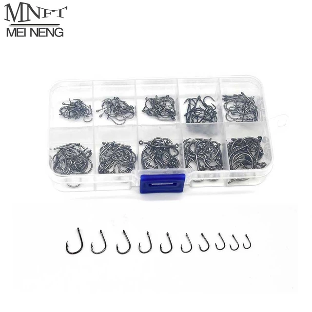 MNFT 200Pcs Fish Hooks Set Box High Carbon Steel Barbed Fishing