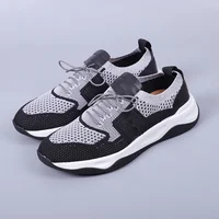 Men's Flat Casual Sneakers Breathable and Comfortable Knitted Fabric with Cow Genuine Leather Light Soft Outdoor Male Footwear 1