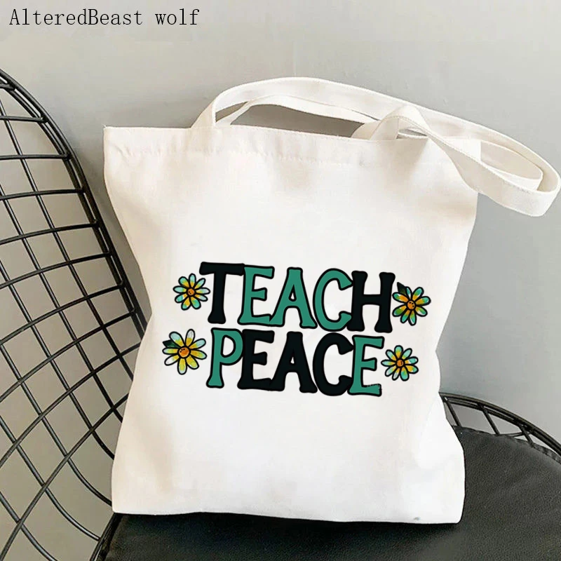 Teacher supplies Shopper bag Teach Love Inspire Bag Harajuku Shopping Canvas Shopper Bag girl handbag Shoulder Lady gift Bag