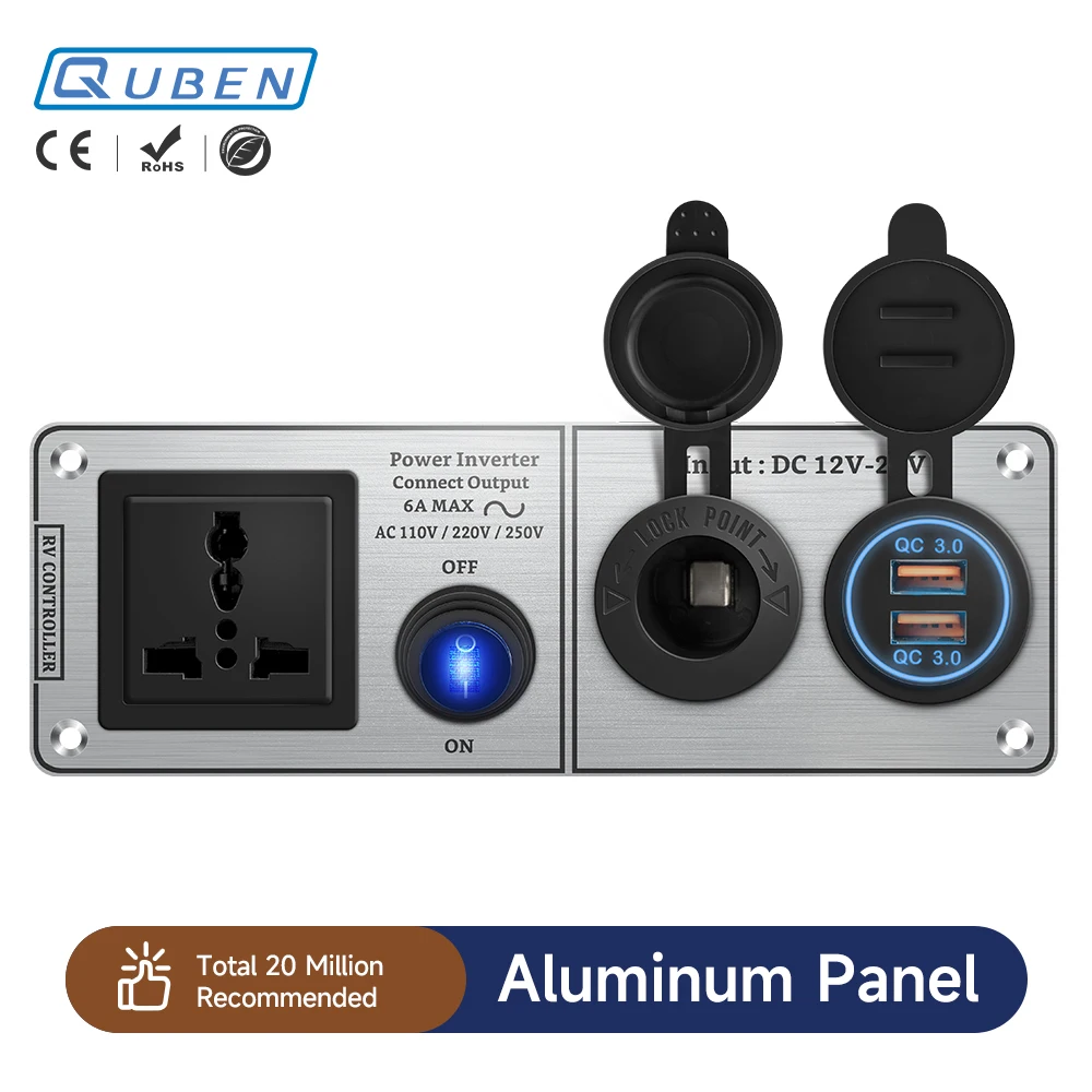 

Car Charger Multi-Functions Aluminum Panel Inverter AC110V 220V Dual Port USB QC3.0 12V 24V for RV Yacht Travel Trailers