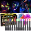 6PCS/12PCS Neon UV Glow Face&Body Painting Kit Crayons-Vibrant Black Light-up Make-up sticks for Mardi Gras,Halloween,Masquerade 1