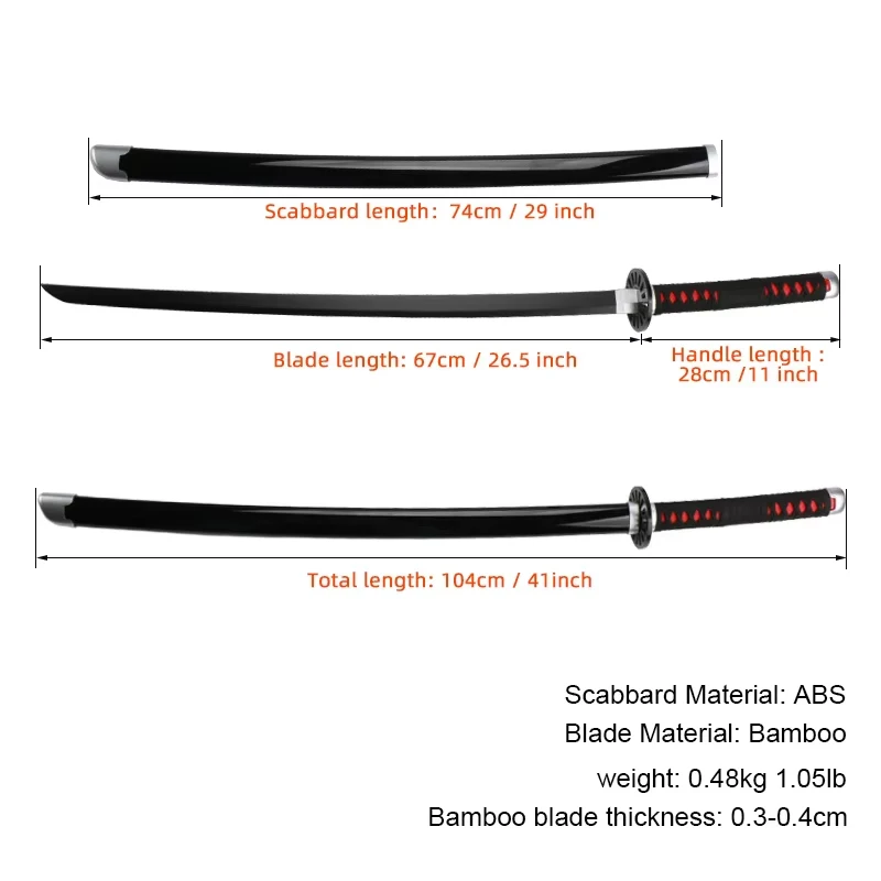 Demon Slayer Sword Anime Swords 41inch  Bamboo Blade Rengoku Tanjiro Zenitsu Original Texture  For Cosplay And Collection Katan 3