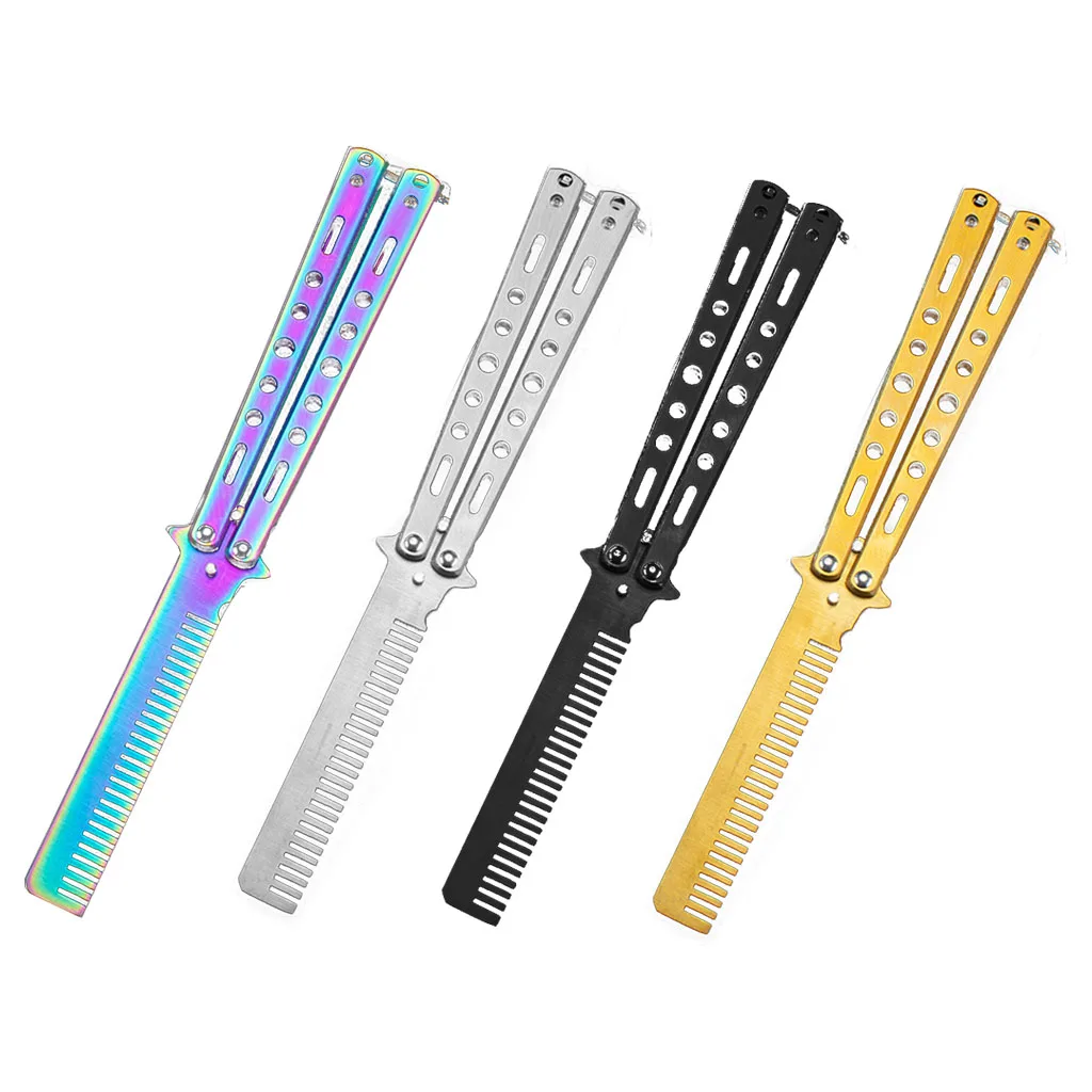 1Pc Outdoor Camping Practice Combs Foldable Butterfly Comb Knife Stainless Steel Modeling Tool
