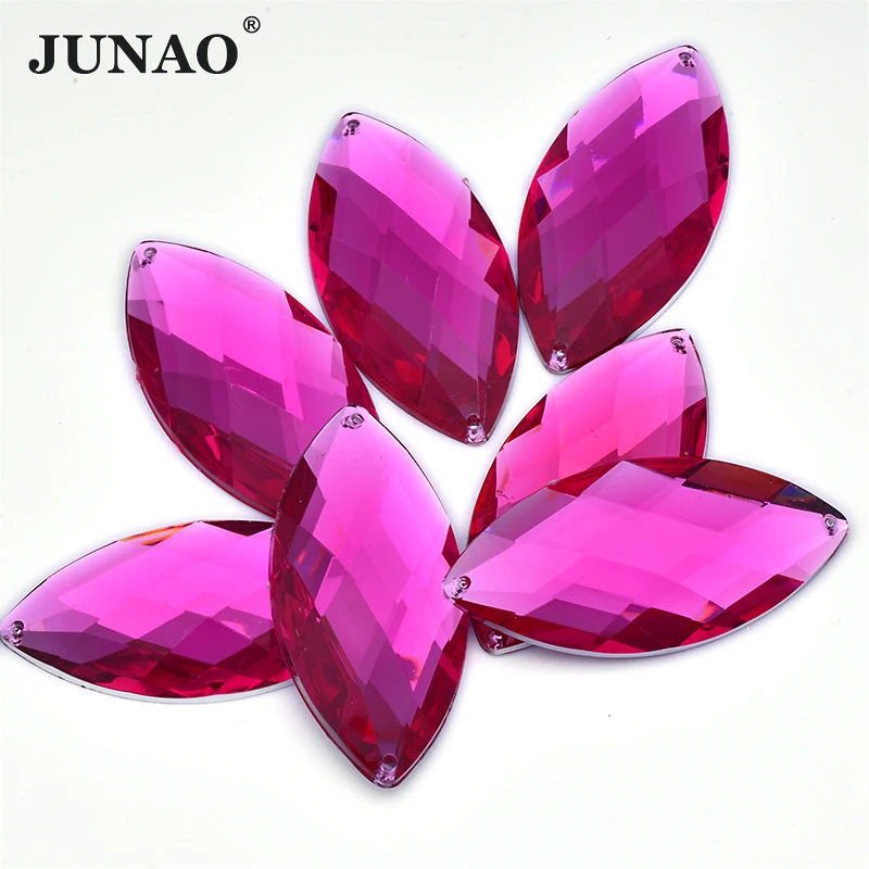 JUNAO 30*62mm Sew On Large Crystal AB Rhinestone Sewing Horse Eye Acrylic Stones Appliques Flat Back Strass Diamond