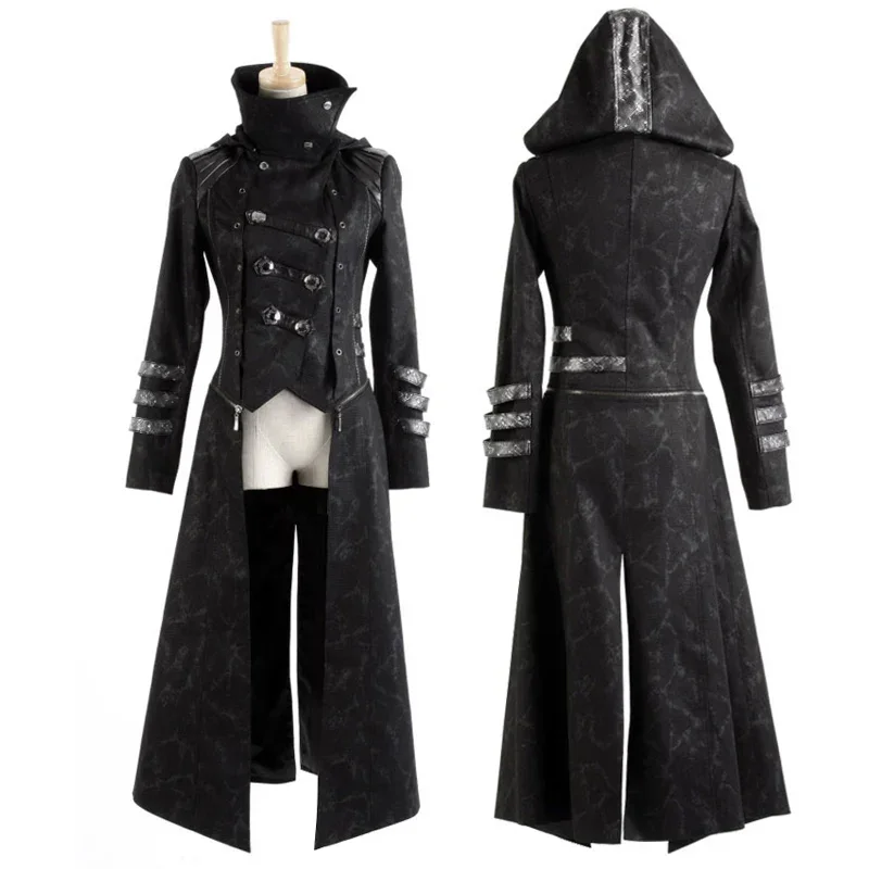 PUNK RAVE Men's Gothic Long Winter Black  Adjustable Jackets Punk Style Visual Kei Fashion Coat Hoodie Windbreaker Men 5