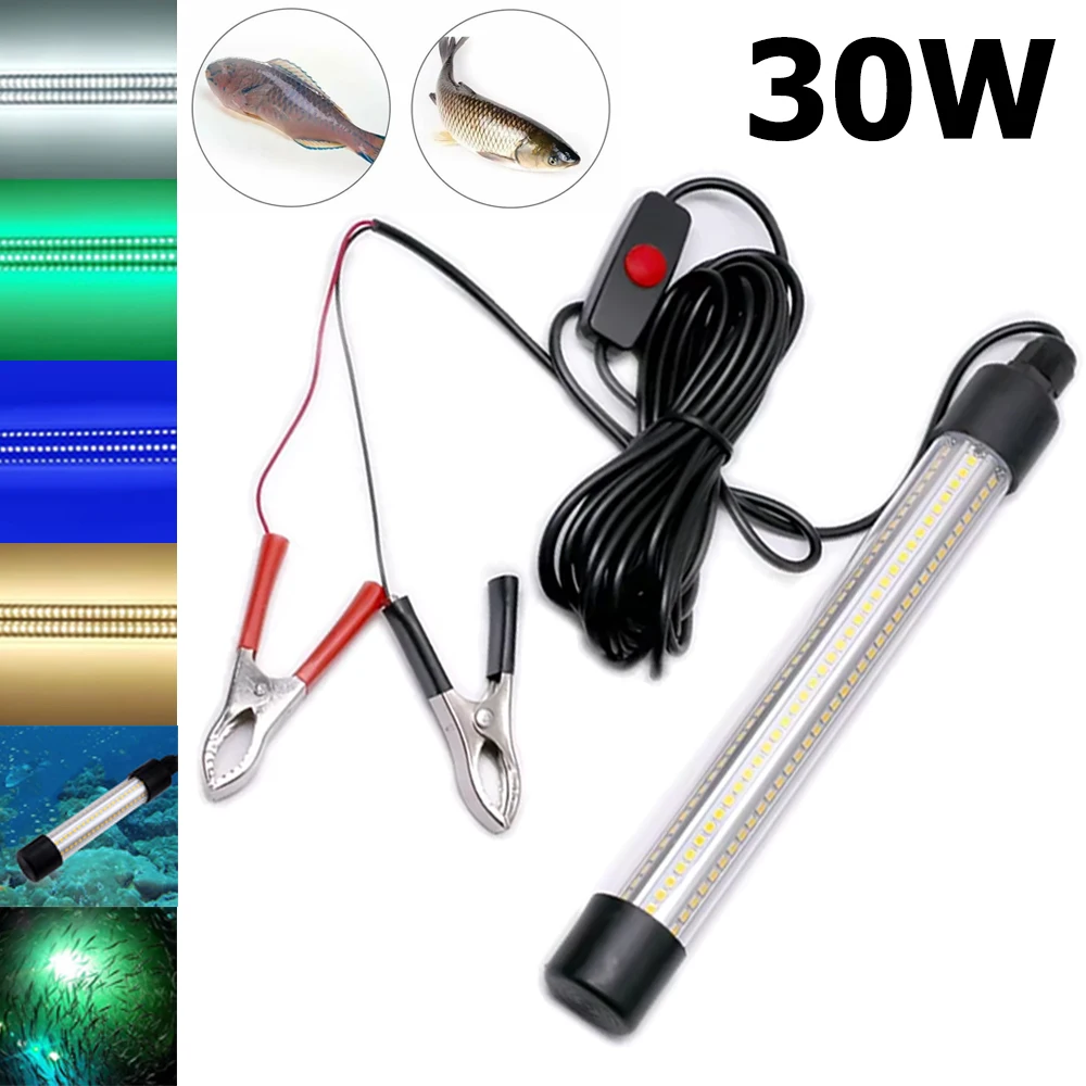 12V 30W LED Fishing Light 126LEDs 2835 SMD Brightness Waterproof Fish Finder Lamp Blue Green White Light Fishing Fixture