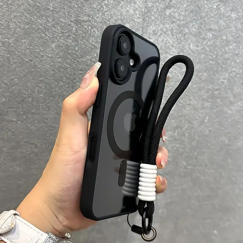 Elegant Lanyard-Enhanced Clear Shockproof Phone Case with Wrist Strap