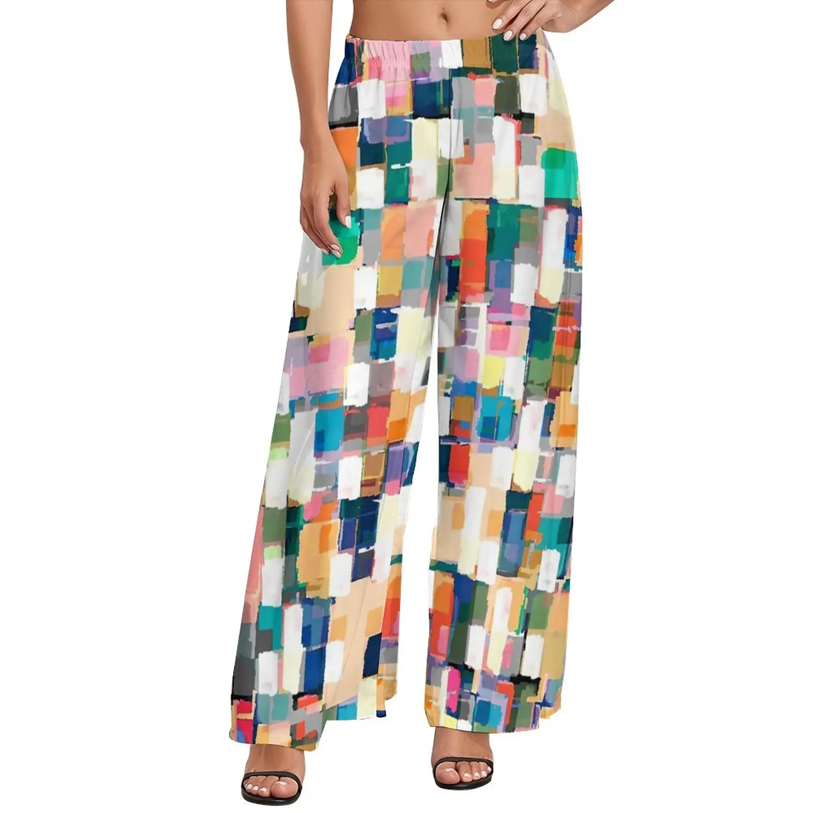 

Watercolor Brush Print Pants High Waist Vintage Modern Trousers Street Wear Printed Wide Pants