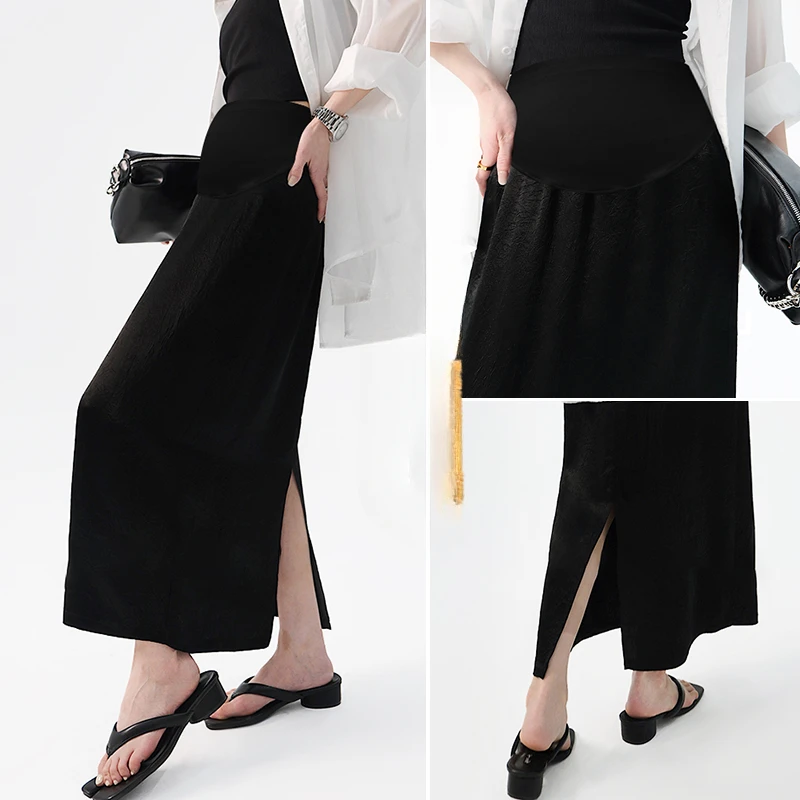 Summer French Style Pregnant Woman Belly Skirts Solid Color High Waist Back Split Maternity Skirts Office Pregnancy Skirt