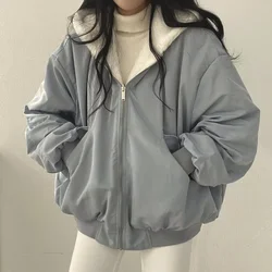 FSMG Winter Women's Quilted Coat Thickened insulation and Warm Sheepskin Cotton Jacket, Loose Fit Hooded Overcoat Two sides wear