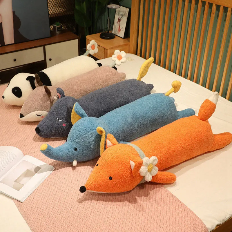 65/100/130cm Cute Stuffed Animals Plush Long Elastic Pillow Toy Kawaii Fox Elephant Panda Deer Plushies Soft Kids Babys Toys