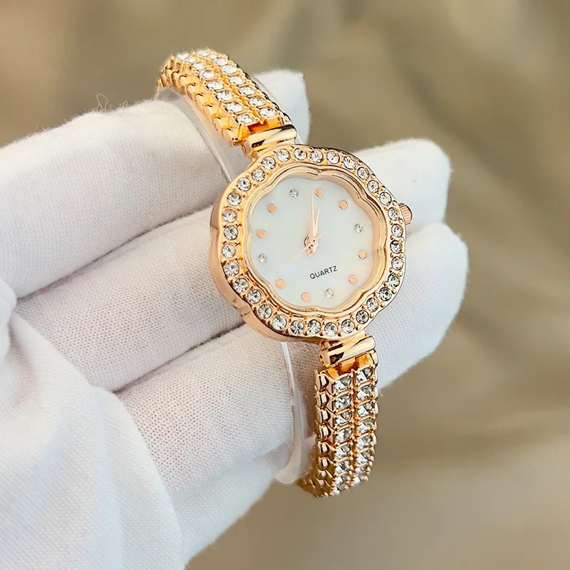 Reloj de pulsera de lujo con luz de diamante para mujer, conjunto