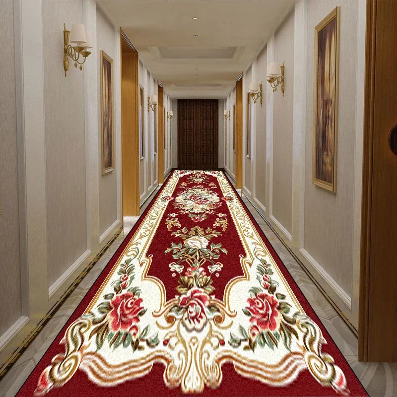 European Retro Floral Long Corridor Carpet Washable Runner Stairway Rug Luxury Aisle Long Corridor Non-slip Mat Customizable 2