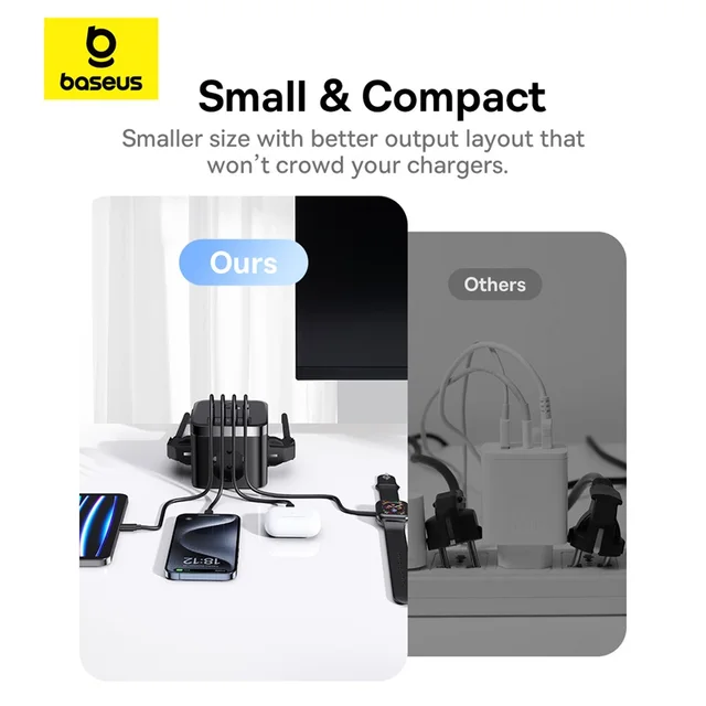 Bas192.- Station de charge de bureau avec protection contre les surtensions, chargeur 30W, multiprise rapide, prise 3AC, iPhone 16, 15, tablettes 4