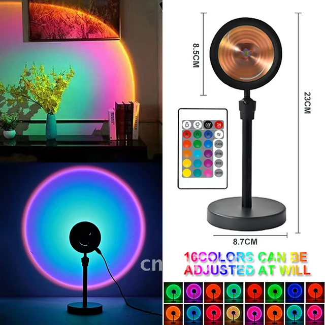 

Sunset Rainbow Projector USB Bedside Table Lamp Night Lights Valentines Day Gift Lamps Bedroom Bar Coffee LED Atmosphere Light