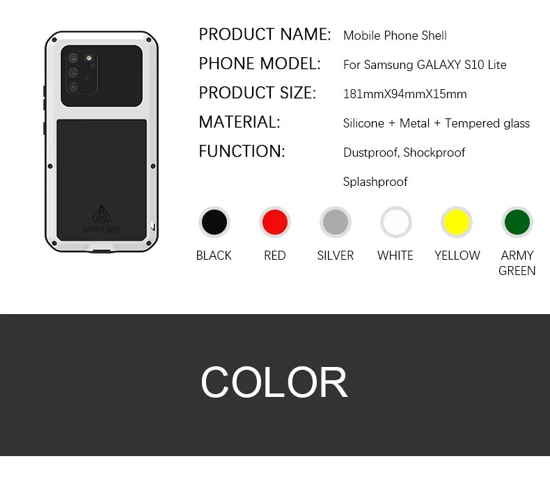 Original Love Mei Powerful Shock Dirt Proof Water Resistant Metal Armor Cover Phone Case For Samsung Galaxy S10 Lite Plus Cases