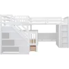 L-Shape Triple Bunk Beds with Stairs and Desk,Twin Over Full Bunk Bed with Storage Wardrobe, Shelves and Drawers,Wood Staircase 5