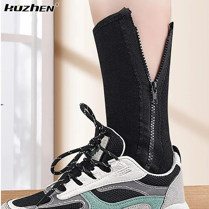 

1Pcs Compression Zip Socks Zip-up Solid Color High Elasticity Knee High Stretchy Support Stockings with Open Toe Health Care
