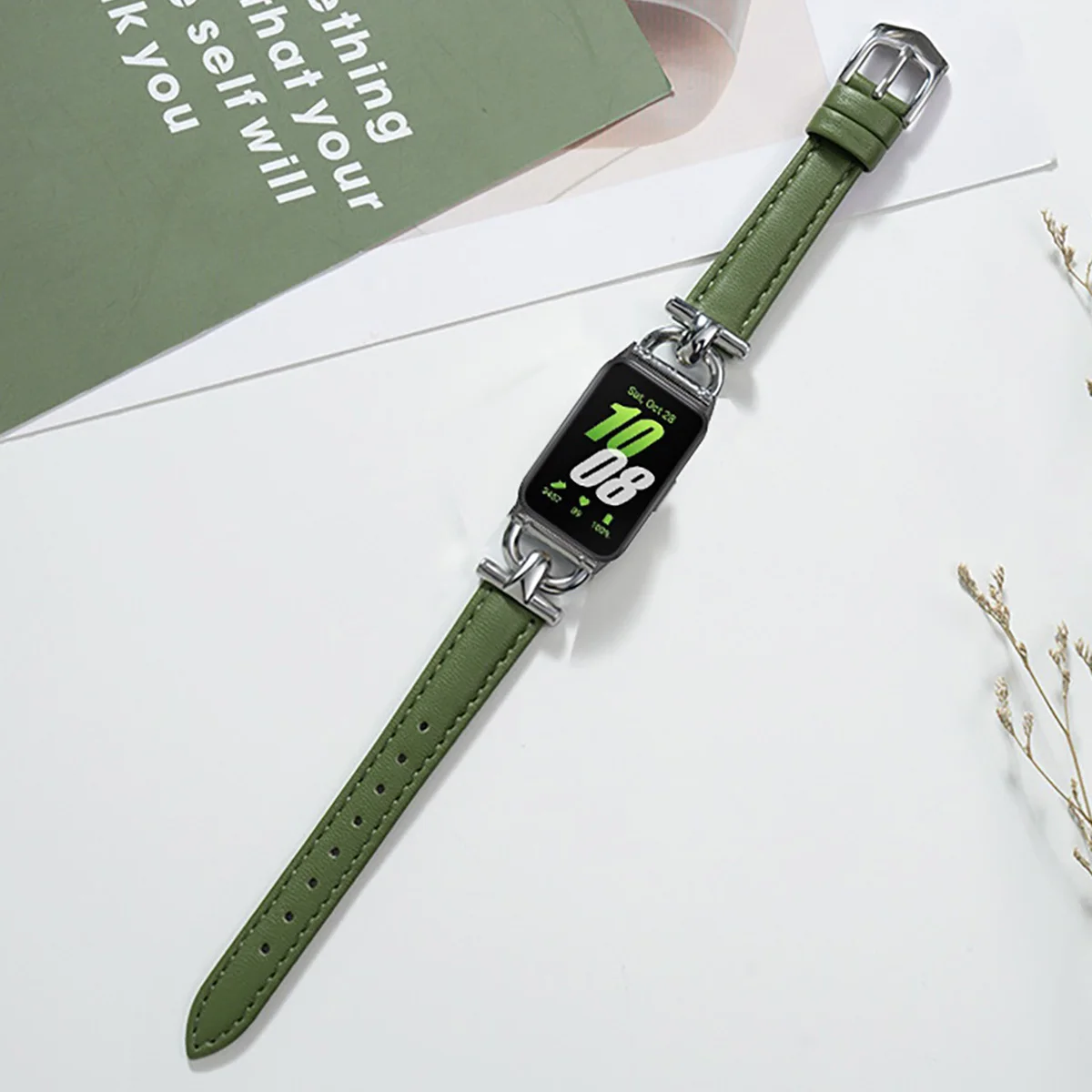 Premium Metal and Leather Strap for Galaxy Fit 3 - Stylish Smart Watch Wristband Accessory