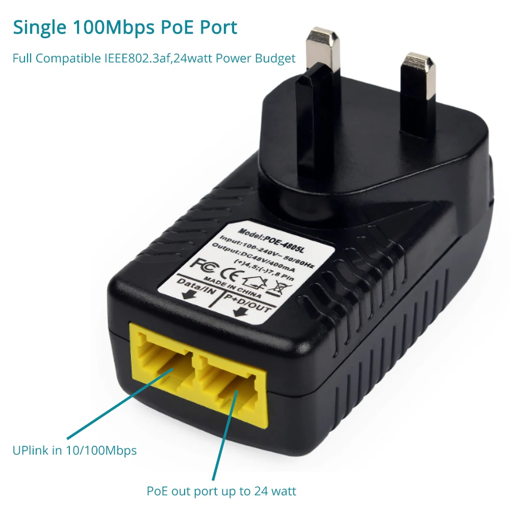 us wall plug poe injector 48v