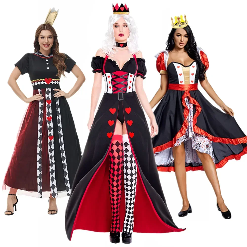 kid-adult-queen-of-hearts-alice-in-wonderland-costume-poker-queen-cosplay-halloween-masquerade-costumes-sexy-dress-with-headwear