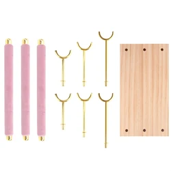 Elegant Pink Velvet Jewelry Ring Display Stand with Wooden and Metal Accents (Blue)