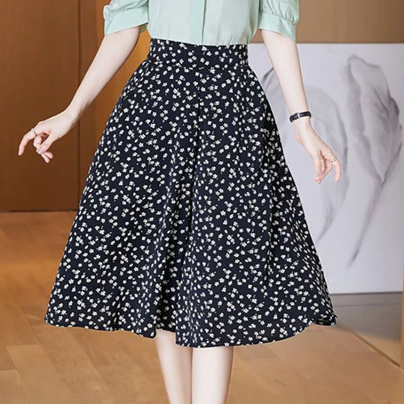 Elegant Elastic Printed Pockets Wide Leg Floral Pants Women's Clothing 2024 Summer New Loose Office Lady High Waist Capri Pants