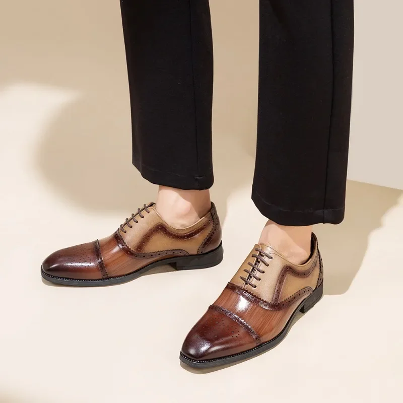 British Style Men Formal Shoes Office Men's Social Shoes Wear-resistant Men Color Matching Leather for Men
