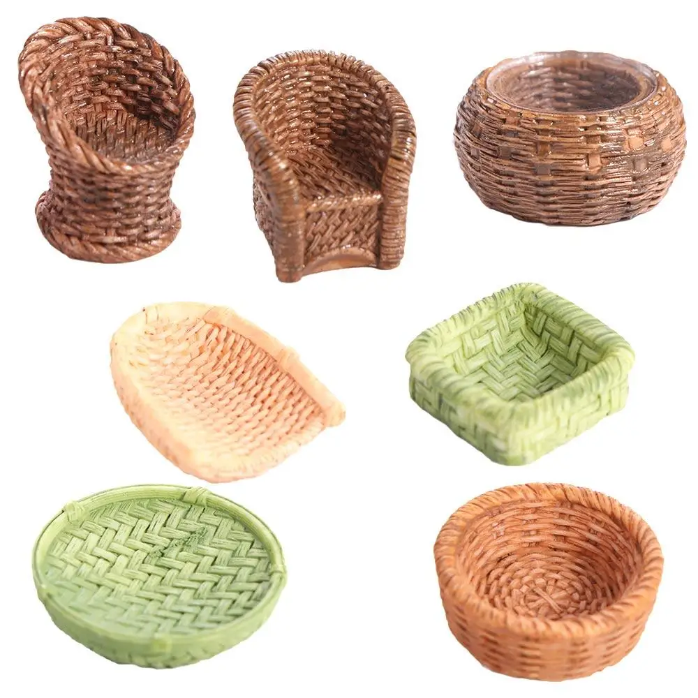 Simulation Simulation Bamboo Basket Chair Dustpan Dollhouse Miniature 1/12 Basket Furniture Decoration Sculpture