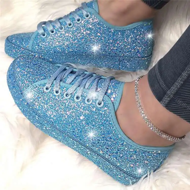 

Glitter Shoes Large Size Women Casual Female Sneakers Round Toe Autumn Flats New Big Size Fall Dress Lace-Up Rubber Solid Leisur