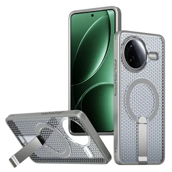 Magnetic Armor Phone Case with Cooling Design - Metal Bracket, TPU Frame & Acrylic Back Cover for Redmi K80 (Gray)