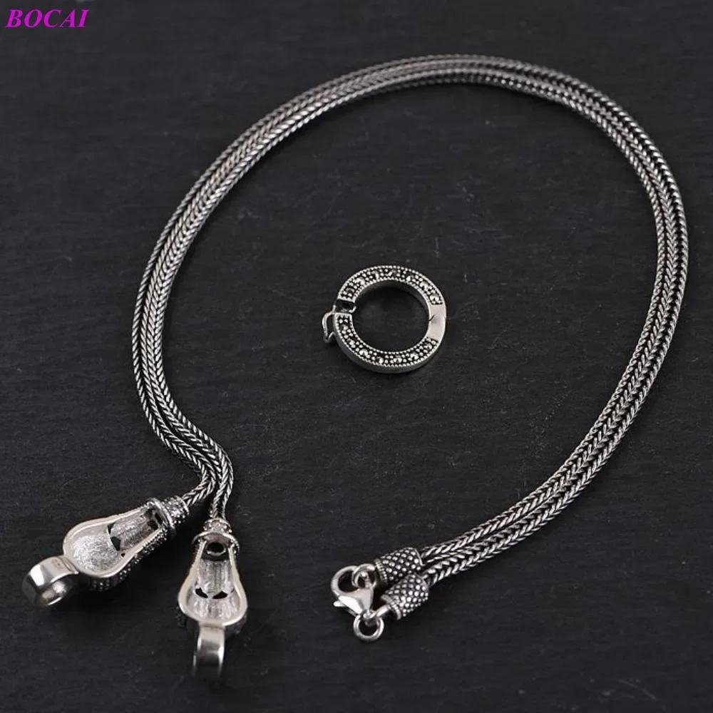 

UMQ S925 Sterling Silver Buckle Foxtail Necklace Trendy Retro Ladies Sweater Neck Chain Pure Argentum Women's Jewelry