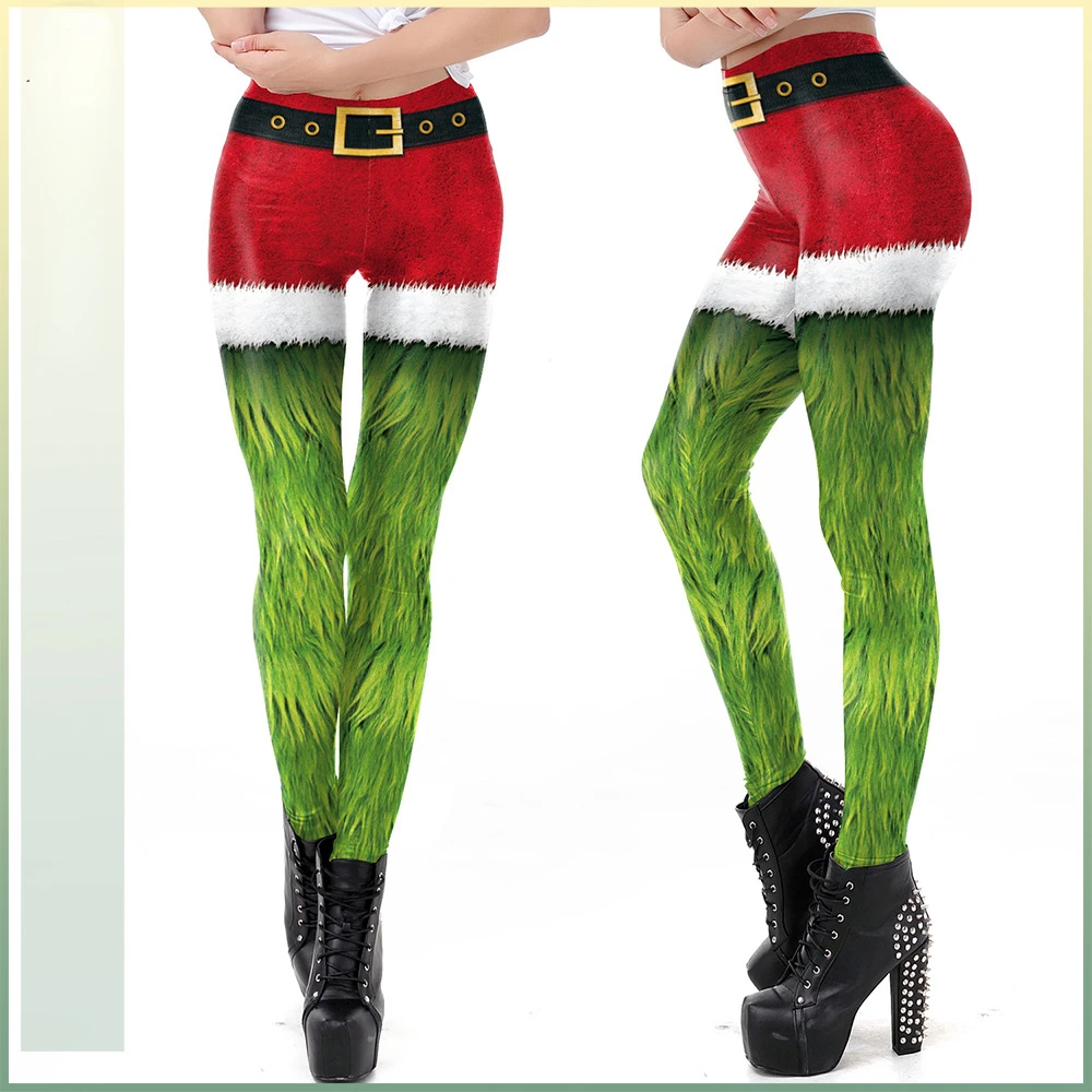 Leggings Da Donna Con Stampa Grinch Verde Natalizio Pantaloncini Di Jeans