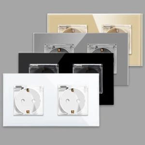 Tomada à Prova d Água Bingoelec Tomadas de Parede Elétricas com Tampa Painel de Cristal Duplo Tomada Elétrica Padrão da ue 16a 110v 250v