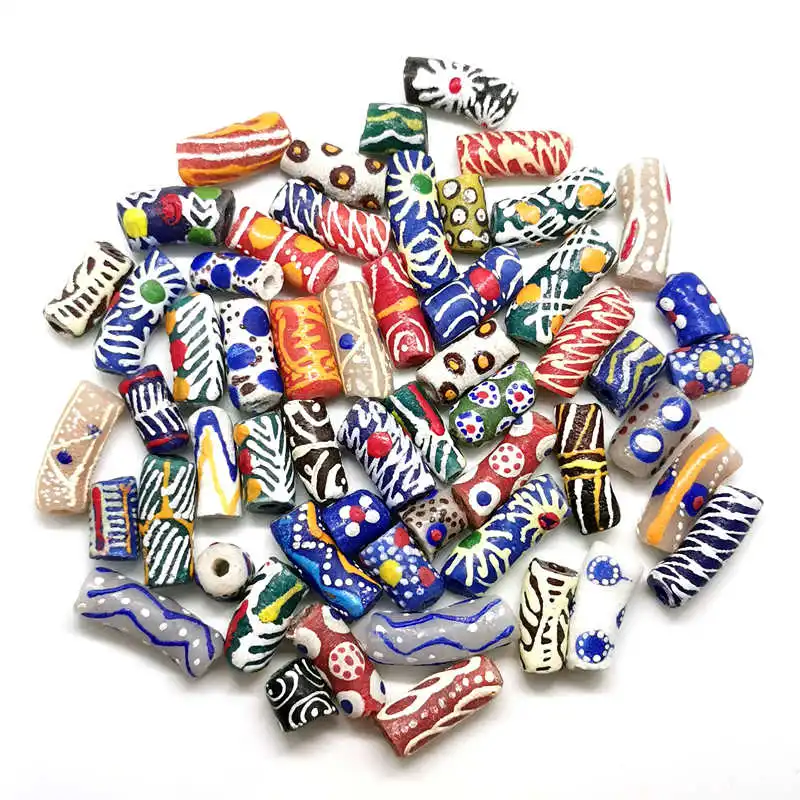 10PCS Africa Handmade Trade Beads Antique Colored Glaze Cylinder Tubes TSB0258