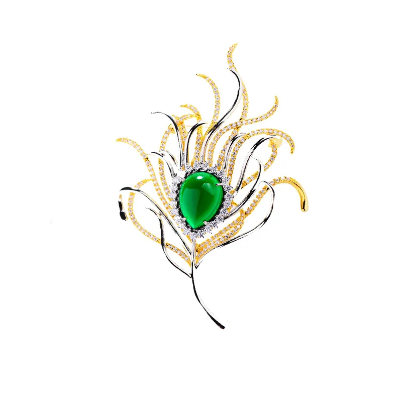 Exaggerated Feather Cubic Zirconia Brooch Temperament Creative Design Brooches for Woman Man Clothing Pin Clothing Accessories